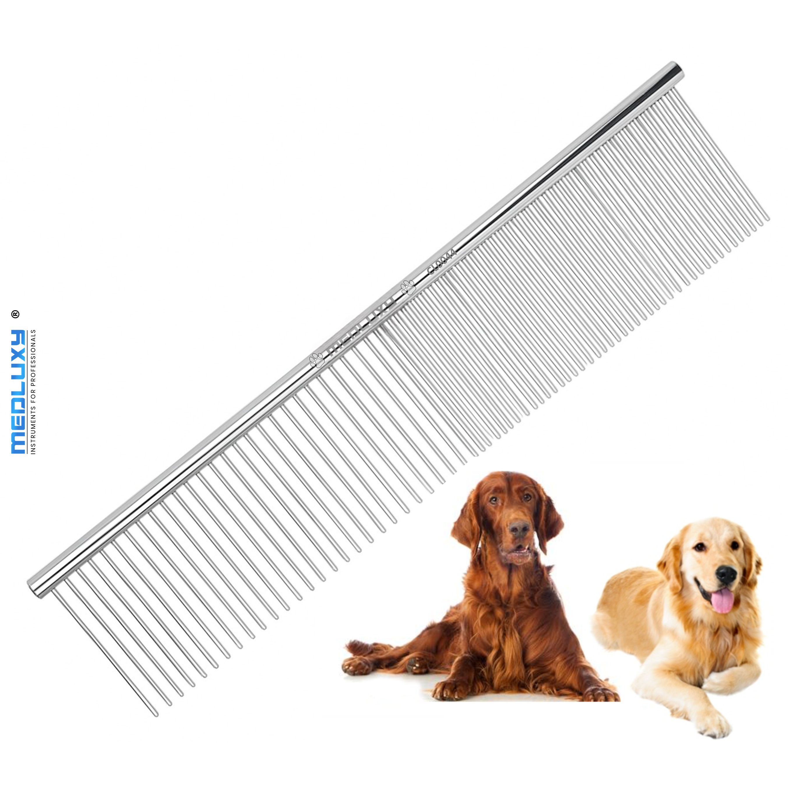 Medluxy PET - RVS Kam - Fijn / Grof – Large – Lange Pinnen - 19 cm x 5 cm